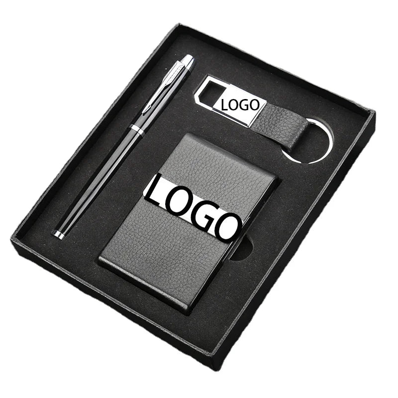 Factory Price Custom Logo Business Gift Set for Company Events Promotions Pen Keychain Business Cards Holder Set Promotion Gifts