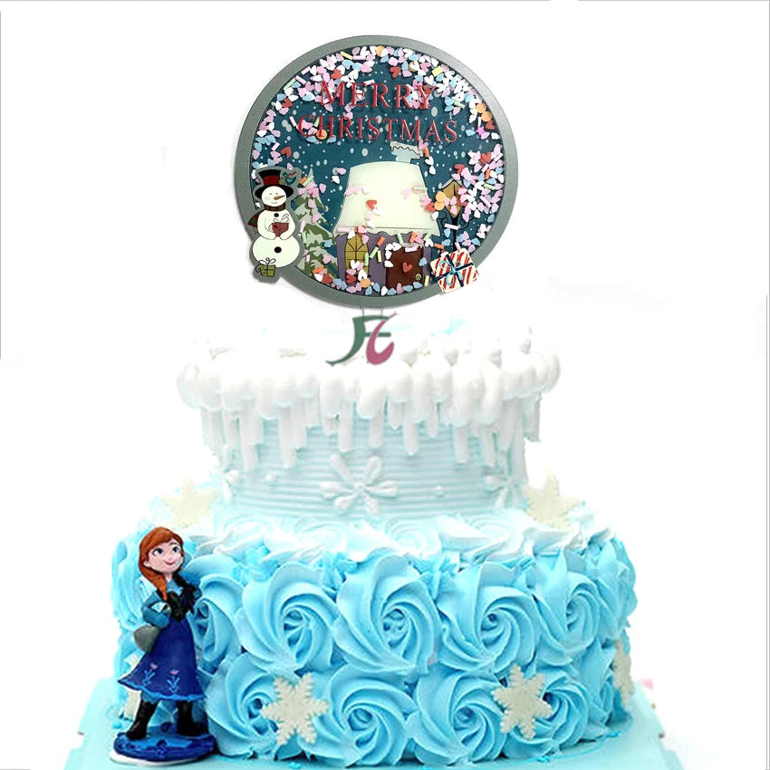 Hot Sale Snow Moving Quicksand New Shaking Fun Cake Topper Merry Christmas Cake Topper for Christmas Gift Decoration