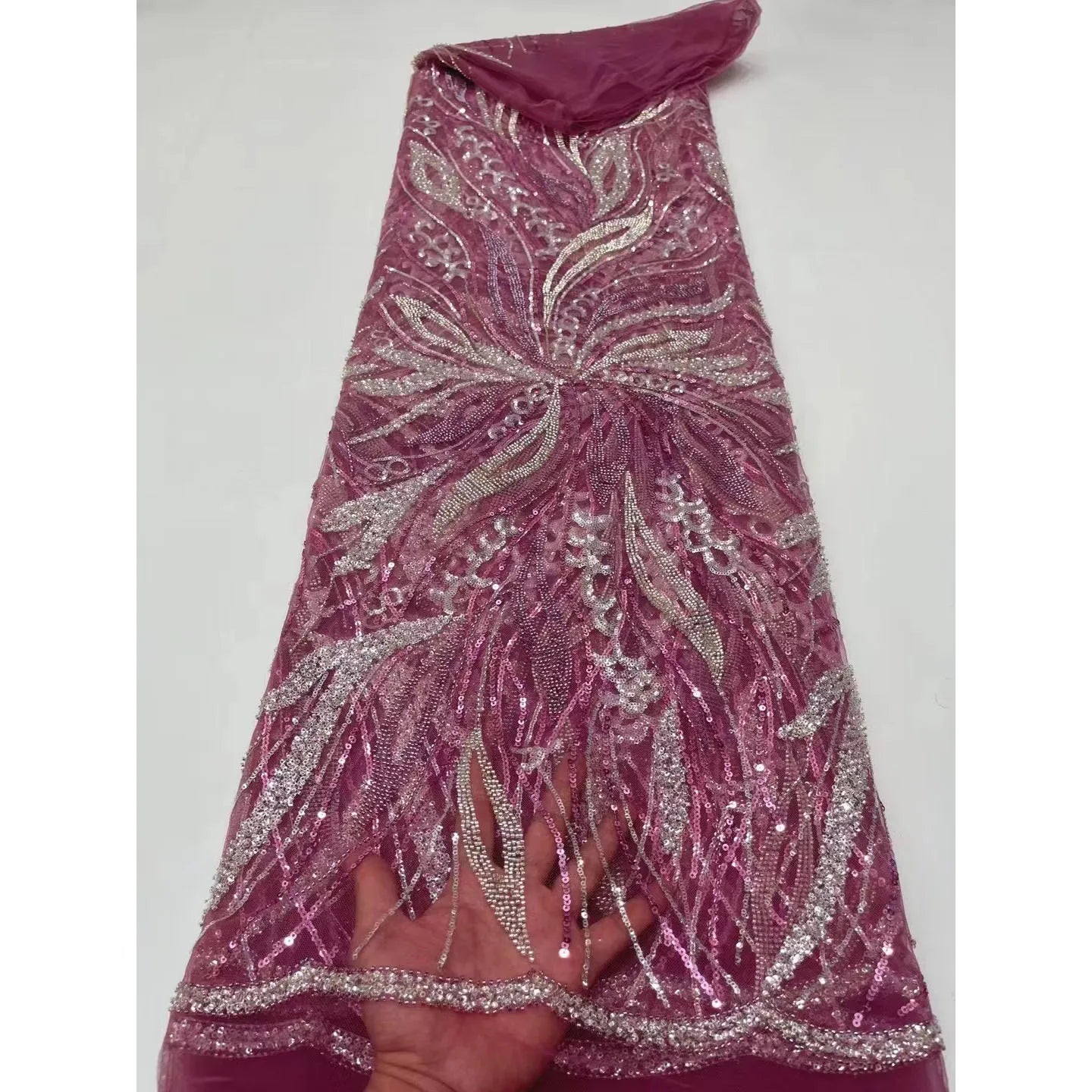 Wholesale Price Sequin Embroidery Beaded Lace Fabric French Tulle Lace Fabric for Wedding Evening Dress