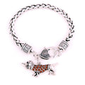 B08373 Zinc Alloy Animal Crystal Dachshund Charm Dog Pet Pendant Wheat Chain Bracelet