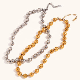 Dingran Tarnish Free 18K Gold Plated Jewelry 10mm Beaded Chain Stainless Steel Necklaces