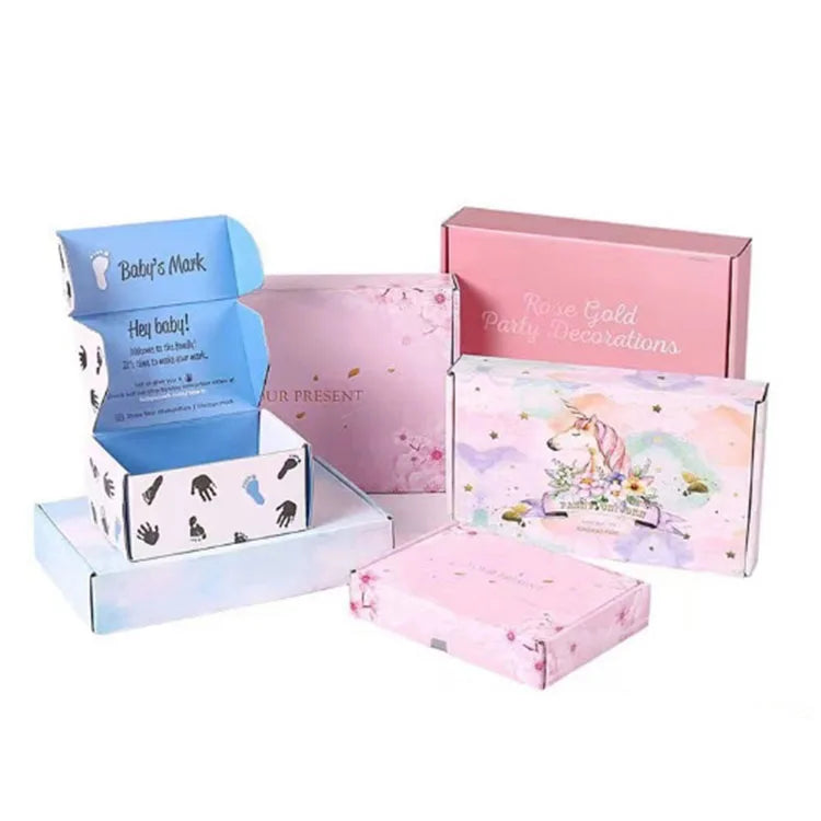 Luxury Custom Logo Printed Clothing Shoes Skincare Cosmetic Set Corrugated Packaging Pink Mailer Shipping Boxes