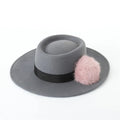X1270 Unisex British Wool Flat Top Caps Fascinator New Rabbit Fur Ball Decorative Ladies' Fashion Big Eaves for Church Outdoor MegaBDM