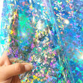 30*135cm Blue Light Holographic Pattern Print PVC Plastic Film Floral Design PVC Material Waterproof Synthetic Leather for Decor