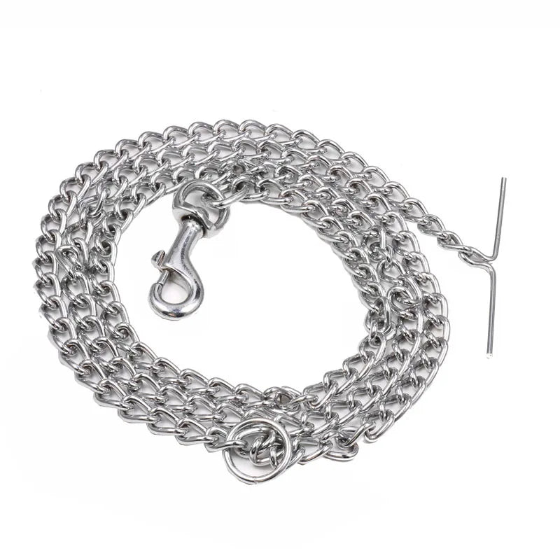 Solid Pattern Anti-Bite Dog Collar Leash 5 Meters Modern Iron Chain Traction Rope Accessory for Pets & Walks