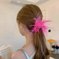 Hot Pink Elastic Hair Bands for Women Feathered Ponytail Hair Ties Headwear Accessories Fabric Scrunchies