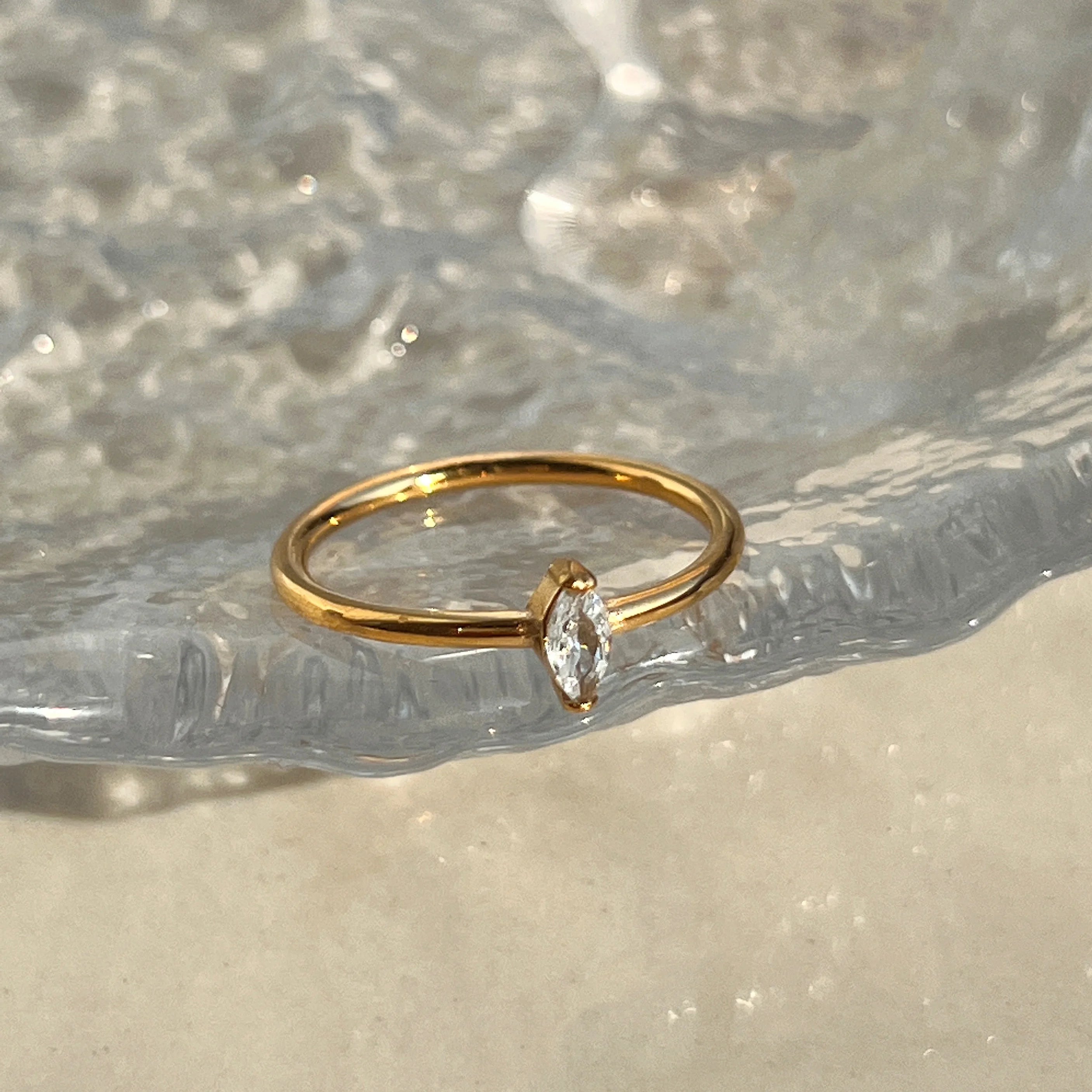2024 Dazan New Ins Summer 18k Gold Plated Tarnish Free Stainless Steel Minimalist Small Zircon Pendant Ring for Women