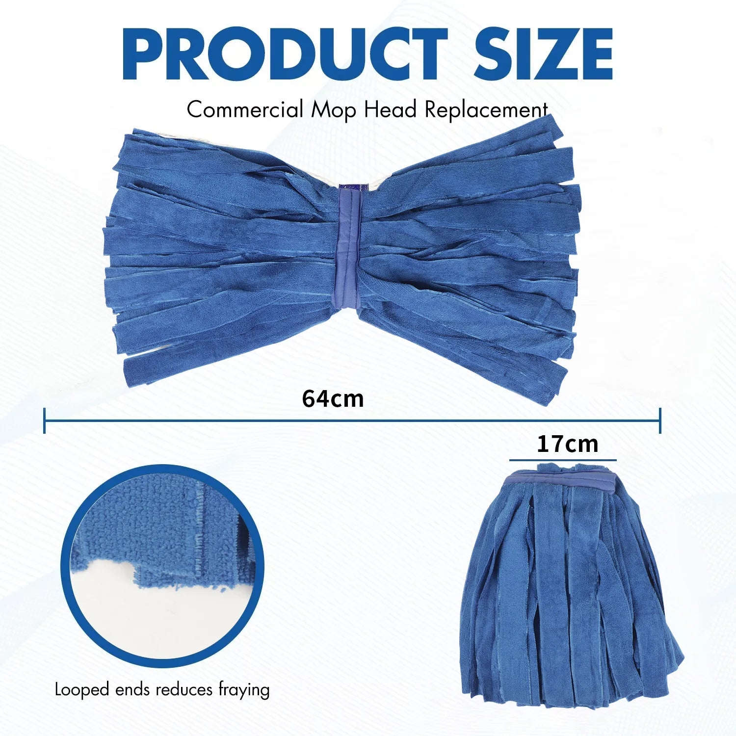 MSJ Heavy Duty Commercial Looped-End Mop Head Replacement Blue Microfiber String Mop for Industrial & Janitorial Cleaning