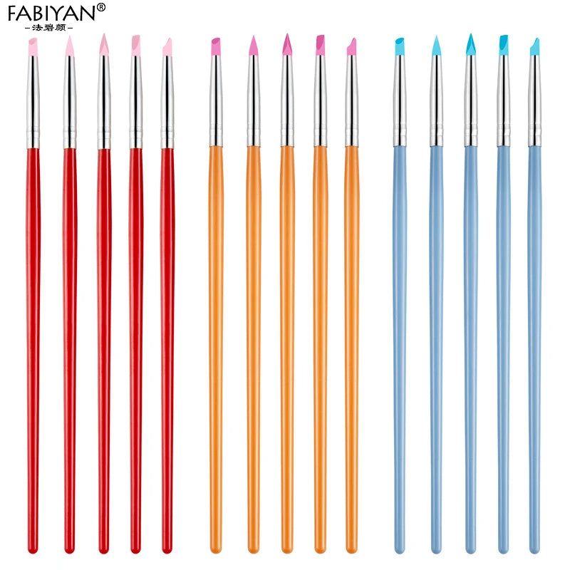 5Pcs/Set Nail Art Silicone Dotting Pen Brush Wood Carving Emboss Hollow Pottery Sculpture Shaping Clay Polish DIY Dotting Tools