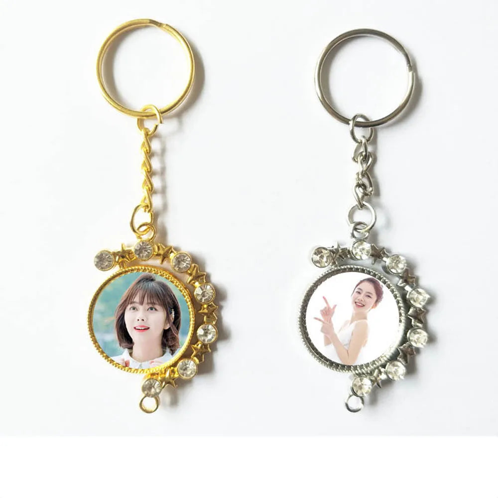 RubySub Round Metal Custom Bling Keychain Sublimation Keychain Blanks With Rhinestones