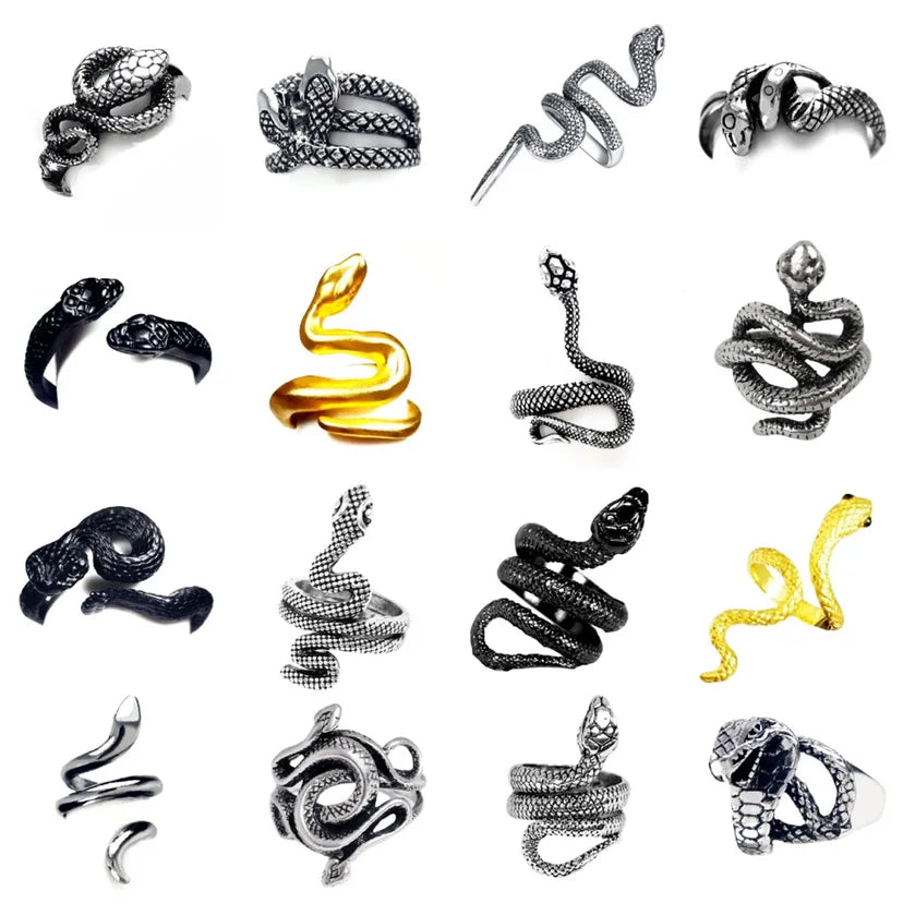 AA016410 Punk Cool Open Adjustable Rings Hip Hop Snake Rings for Men