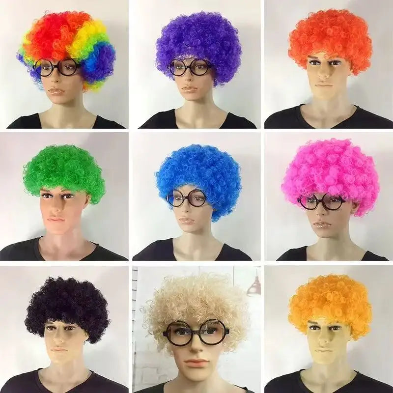 Ylaire Eco-Friendly Hot Pink Synthetic Short Curly Afro Wigs Crazy Party Decorate Wigs