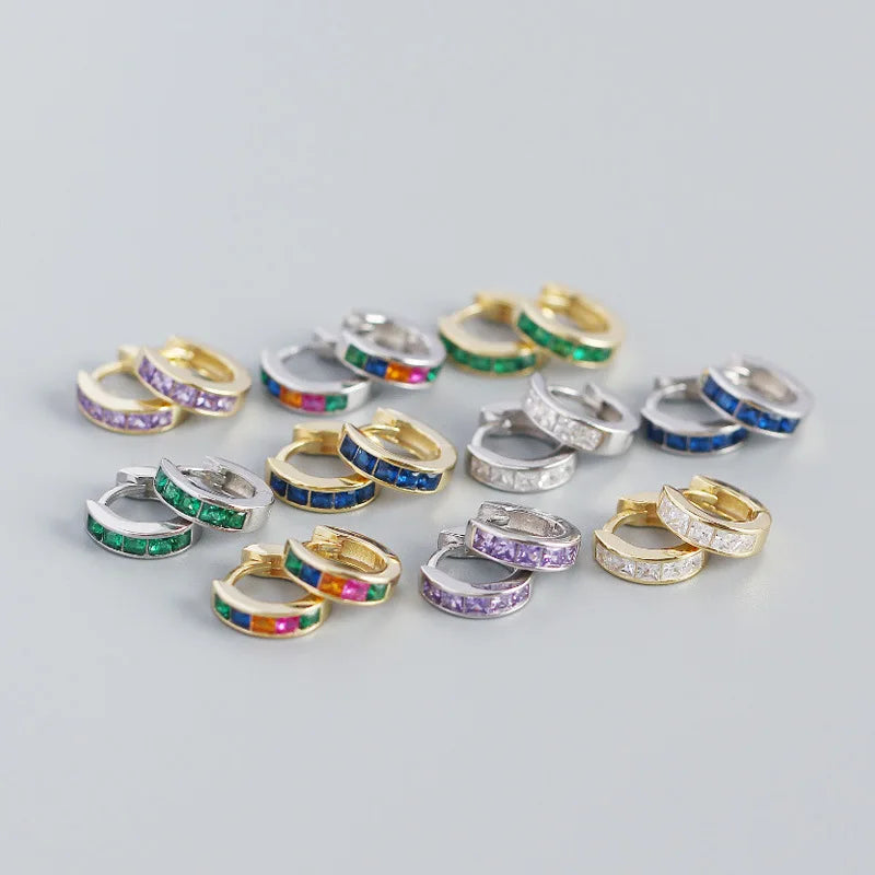 S925 Sterling Silver Hoop Earrings Colorful Zircon Metal Stud 18K Gold Plated Earrings High-end Earrings Women