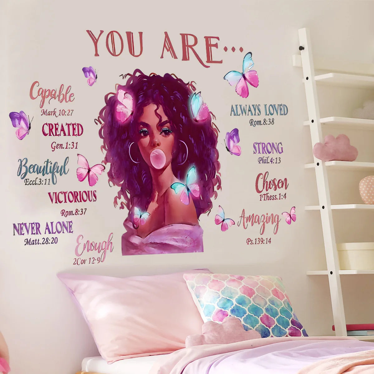 New Design Girl Face Family Motto Sticker 3d butterfly Decoration Water Proof Stickers for Girls Room Living Room