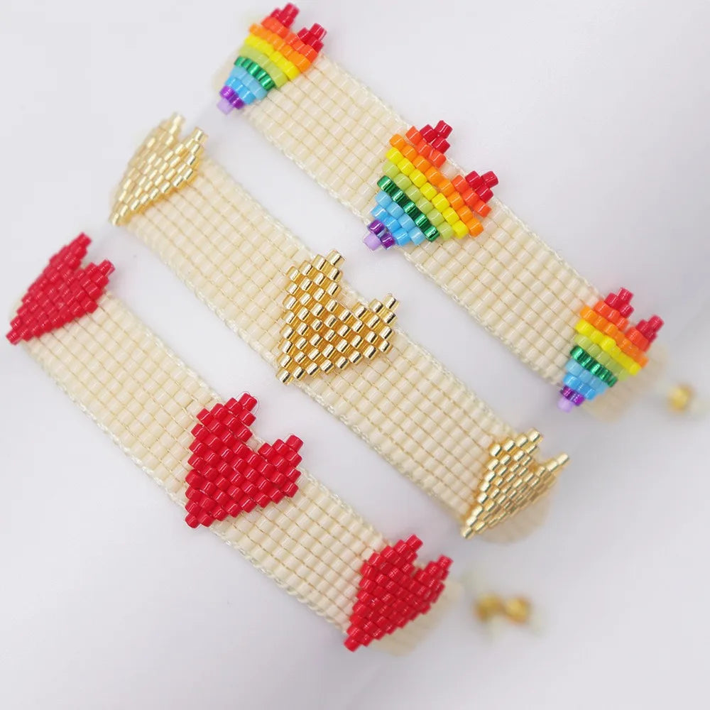 Handmade Bohemian Style Gold-Plated Bracelet Colorful Rainbow Beads Bracelet Heart for Friendship Anniversary Lovers' Gifts