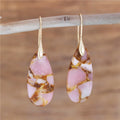 New Fashion Natural Stone Pink Opal Teardrop Gold Hook Dangle Earrings for Women Boho Geometric Gemstone Jewelry Wholesale