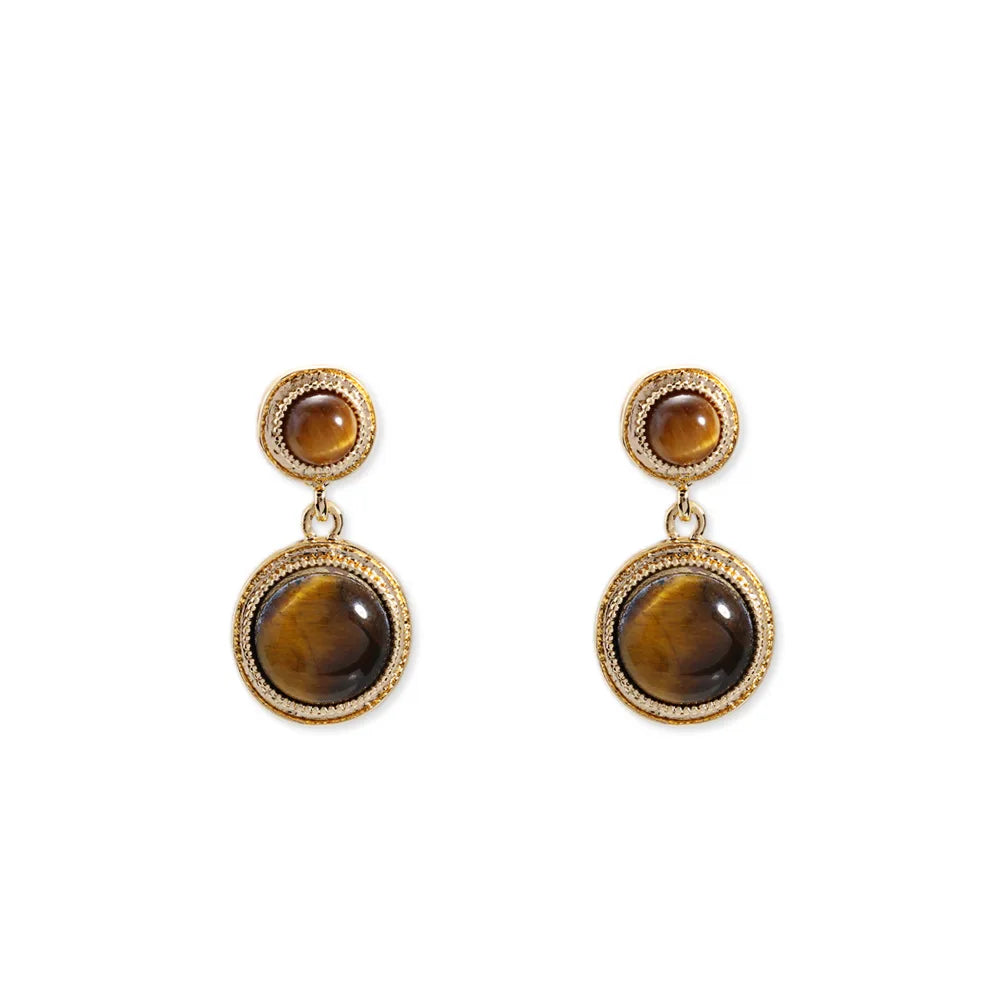 Handmade Fashion Boho Natural Gemstone tiger Eye and Turquoise Stone Dangle Drop Earring Women Earrings Jewelry
