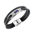 Factory Jewelry Personality Multilayer Synthetic Leather Stainless Steel Zircon Inlay Genuine Leather Bracelet Men PH1446