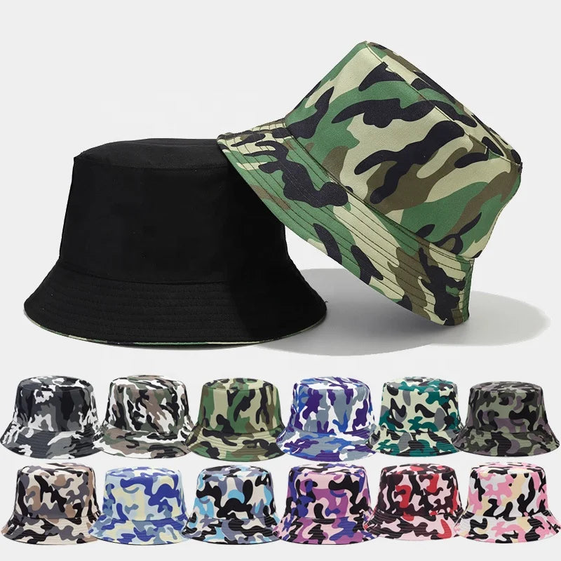 Custom Print Outdoor Camouflage Double Sided Sun Beach Foldable Fishing Fisherman Cap Camo Reversible Bucket Hat