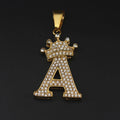 Trendy Hip Hop Custom Letter Necklace Gold Plated Stainless Steel Link Rhinestone Cubic Zircon Personalized Alphabet Pendant