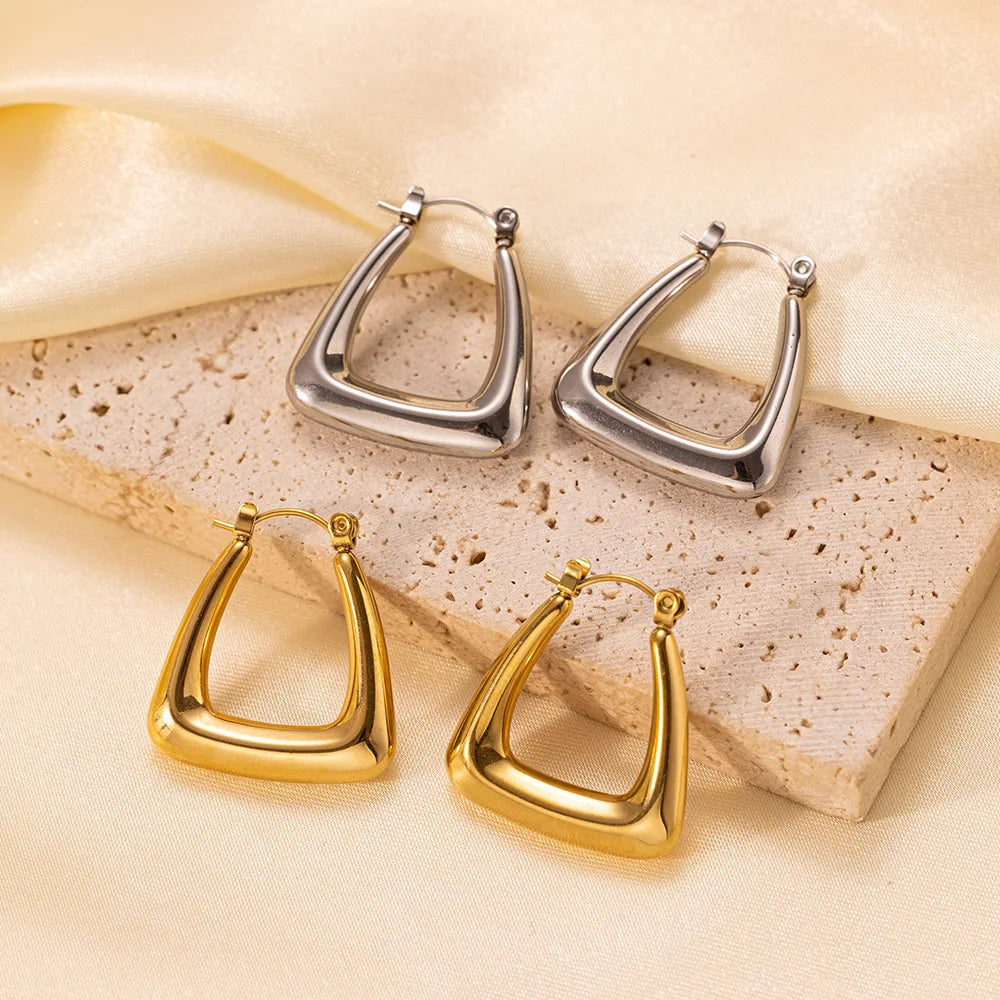 New Trendy Anti Tarnish 316l Stainless Steel Gold Earrings 18k Gold Plated U Shape Hypoallergenic Hoop Earrings Women
