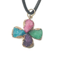 DIY New Natural Crystal Bud Lucky Four-leaf Clover Pendant Rough Crystal Multicolor Bound Necklace