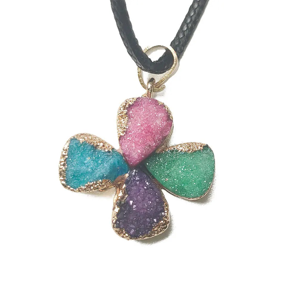 DIY New Natural Crystal Bud Lucky Four-leaf Clover Pendant Rough Crystal Multicolor Bound Necklace