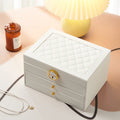 Luxury White Pu Leather Velvet Large Jewelry Organizer Box Rectangle Shape Lock for Bracelet Storage Fashionable Luxury Gift