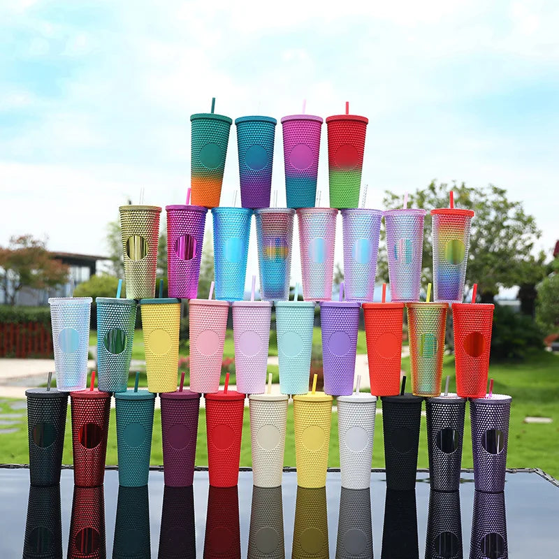 24oz Double Walled Pineapple Stud Tumblers Acrylic Color Changing Drink Cups With Lid and Straw