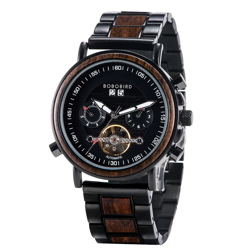Luxury Automatic Stainless Steel Watch for Men New Design Custom Logo Wood Watch Mechanical Movement Business Fash