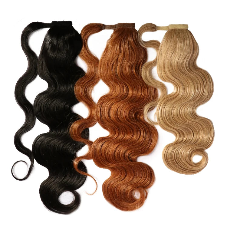 100% Human One Donor Hair Extension Drawstring Natural Raw Human Ponytail Hair