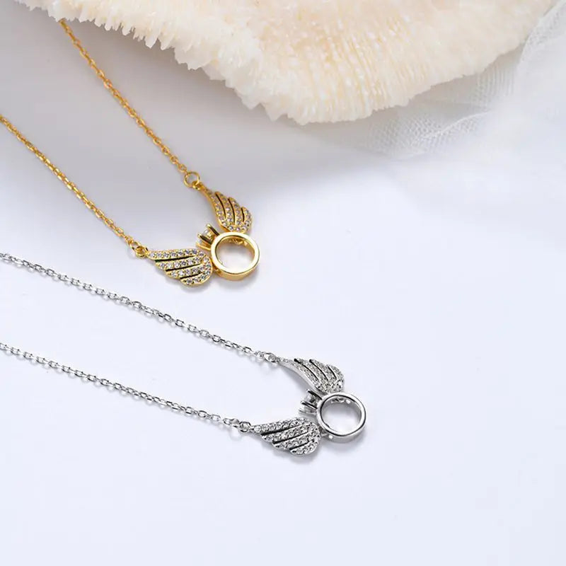 Exquisite Silver Necklace Valentine's Day 18k Gold Plated Silver Diamond Crystal Angel Wing Pendant Necklace Women