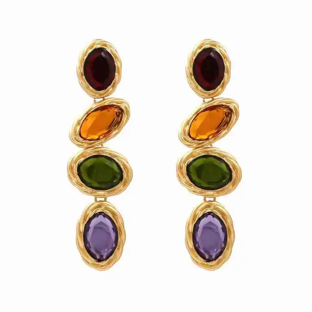 Vintage Colorful Statement Earrings Charms Rhinestone Drop Earrings For Women