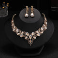 Luxury Gold Plated Charm Pendant Necklace and Rhinestone Earring Set Wedding Party Banquet Jewelry for Bridal Jewelry Sets