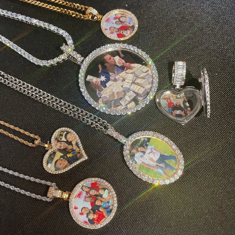Custom Iced Out Large Size Memory Pendants Necklace Hip Hop Custom Photo Locket Picture Charm Photo Pendant with Picture