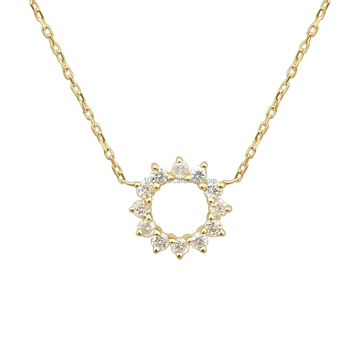 1000S 18K Solid Gold Sunflower Shape Flash O Chain Diamond Necklace Trendy Design for Women Wedding Engagement Jewelry
