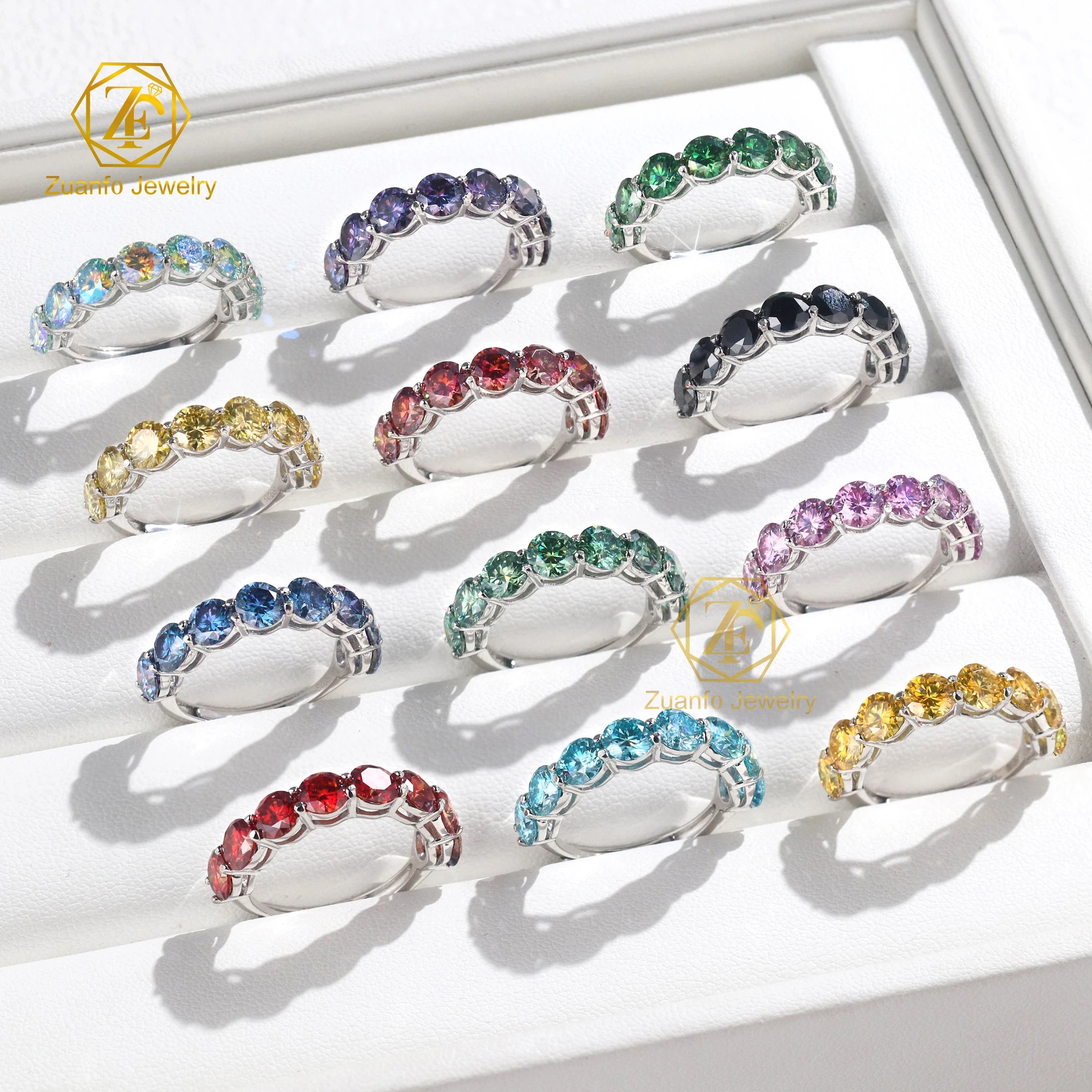 Classic 925 Silver Gold Plated 5mm Moissanite Eternity Band Ring Colorful Design with GRA Certificate
