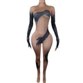 Sexy Long Sleeve Rhinestone Bodysuits With Gloves Cosplay Costume Women Club Dancer Rompers Female Birthday Party Jumpsuits