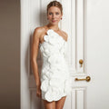 Hot Selling Women's Strapless High-Grade Short Evening Dress Sexy Oblique Shoulder Three-Dimensional Flower Design Tight Solid