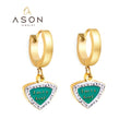 Ason Jewelry Fashion Stainless Steel 18K PVD Gold Huggie Earrings Valentines Letter Heart Zircon Drop Hoop Earrings for Women