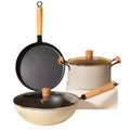 New DEsign 2025 Kitchen Cooking 3pcs Pots Fine Iron Cookware Set Non-stick Maifan Stone Coating Pot and Pans with Wooden Handle