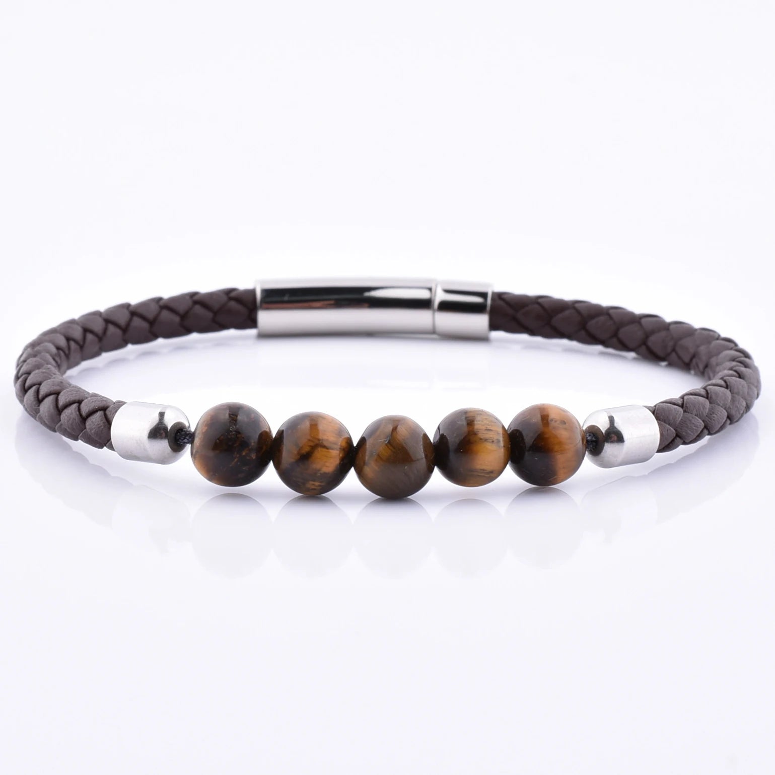 Trending Products Yellow Tiger Eye Bead Landing Leather Charm Bracelet for Men