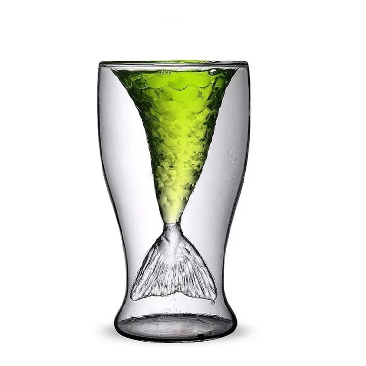 100ml Creative Mermaid Double Wall Glass Juice Beverage Wine Cold Drink Cup clear Glass Cup