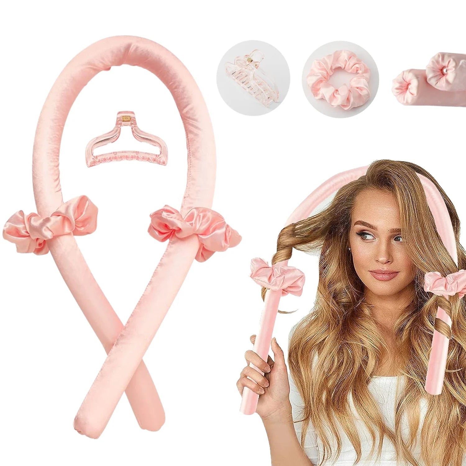 No Heat Satin Scrunchie Ribbon Sponge Cordless Curler Set Hair Rollers Wireless Flexi Heatless Curling Rod Headband for Hair