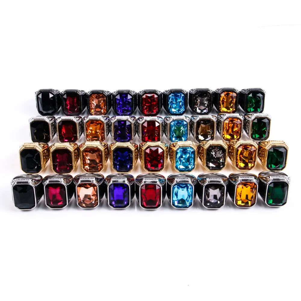 DAIHE Hot Sales Non Tarnish Stainless Steel Multi -color Gemstone Square Ring for Men