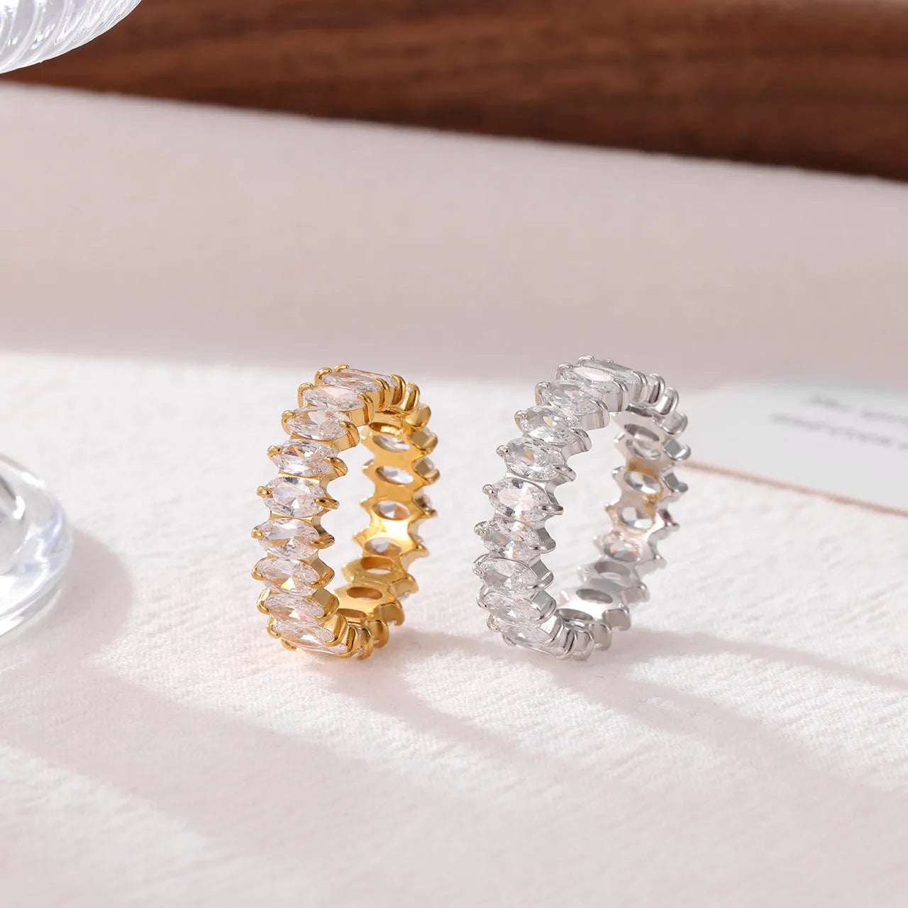 Fashion Jewelry Minimalist Baguette Oval Ring Stainless Steel 18K Gold Plated Zircon Wedding Rings for Women Engagement Party