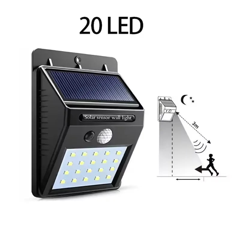 20LED Outdoor IP65 Waterproof Solar Wall Light with Motion Sensor for Courtyard & Garden Use