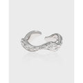 New Trendy Hammered Surface Irregular Waterwave Pattern S925 Sterling Silver Opening Ring