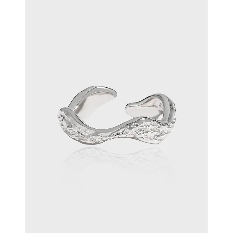 New Trendy Hammered Surface Irregular Waterwave Pattern S925 Sterling Silver Opening Ring