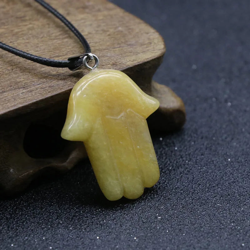 Huiying Natural Yellow Jade Laughing  Agate Fatima Charm Jade Pendant Jewelry Necklace Pendant Jewelry